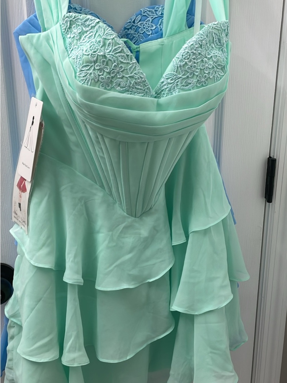 Size 8 Green Mint Lace-Trim Tiered Babydoll Chemise Dress